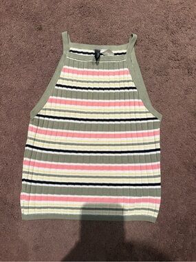 H&M Striped Ribbed Halter Tank Top - Sage, Pink, Cream, Black, Yellow